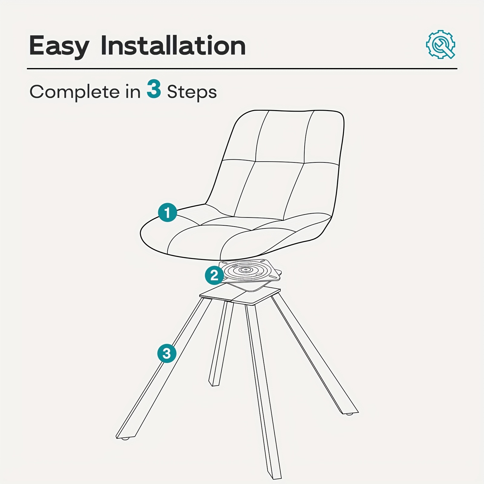 Vintage Swivel Accent Chair with 180-Degree Rotation, Cushioned Seat - Armless Vanity/Side Chair for Dressing Table, Bedside or Home Office - Easy Assembly, White/Blue/Brown (Black Frame, Non-Wood) - Ideal for Small Spaces & Reading Nook)