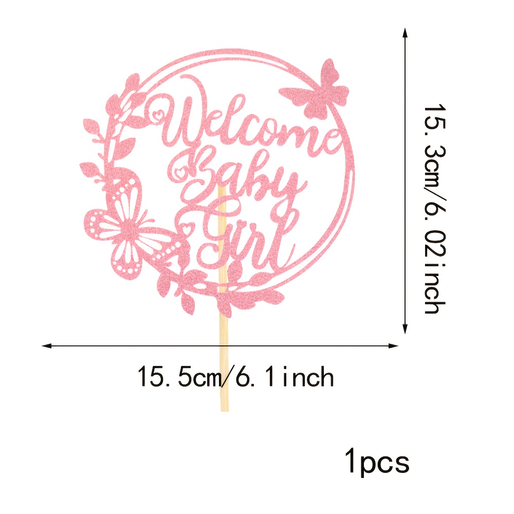 1-pack Welcome Baby Girl Cake Topper , Baby Shower Cake Pick, Gender Reveal Party Decoration