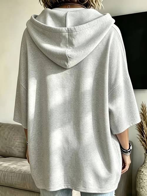 womens fashion solid color casual sweatshirt three quarter sleeve top for autumn winter