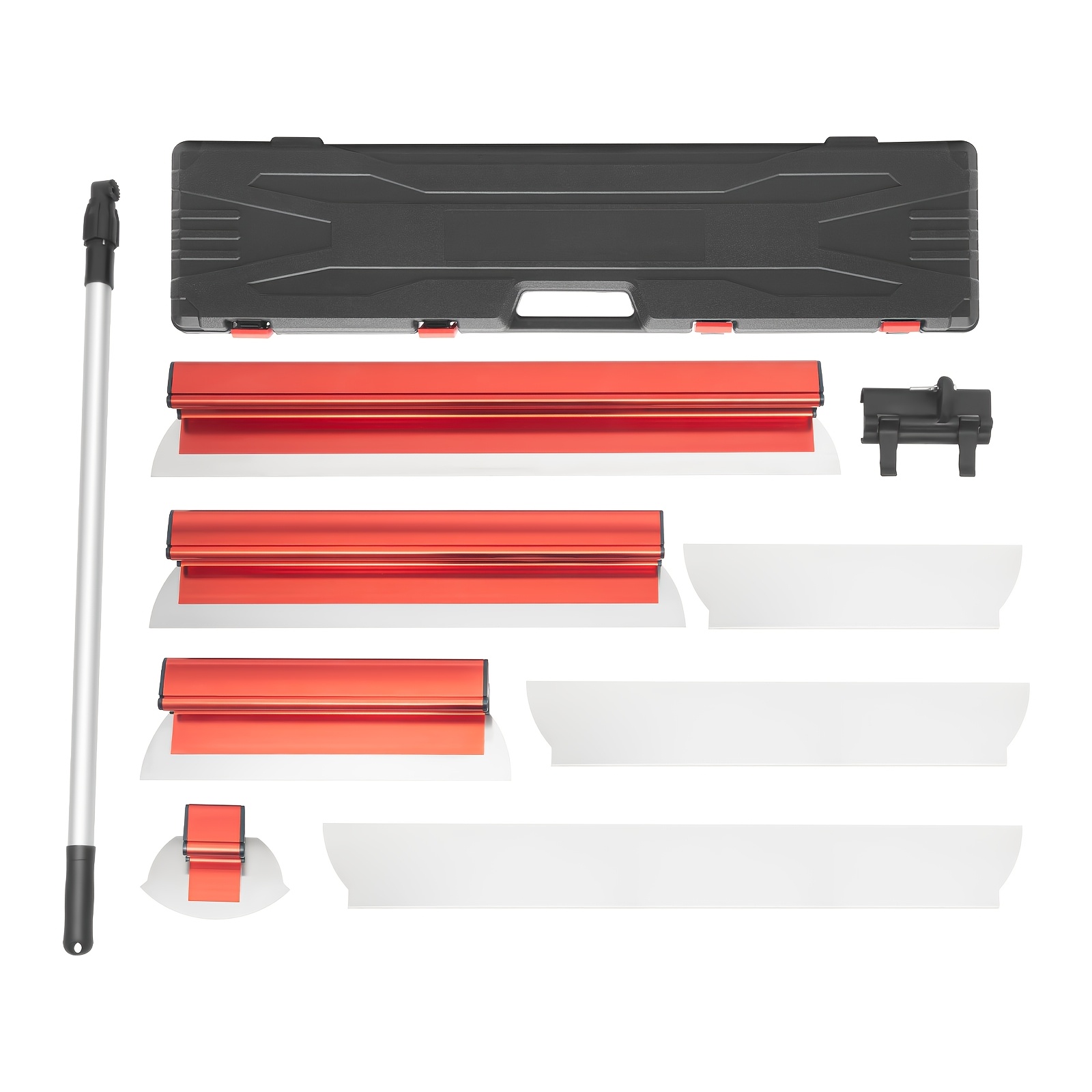 Image of Drywall Skimming Tools, 3pcs Skimming Set With Extension Handle (13.8/23.6/ Inch), Telescoping Pole 34-61 Inch For Wall Ceiling Putty (storage Box Included)