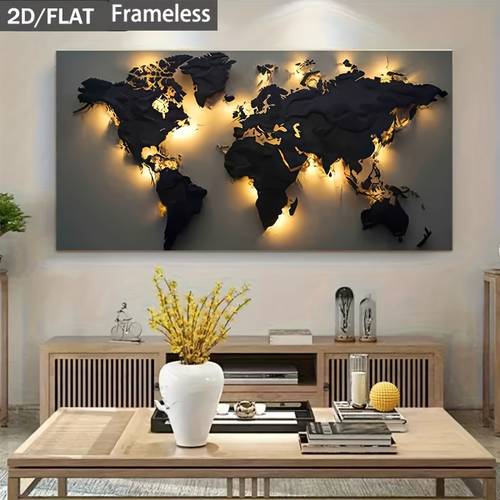 2d flat 2d flat 2d flat 1pc frameless canvas poster decor wall art black and golden torn map pattern suitable as a home gift for living room bathroom bedroom kitchen bar office dorm wall decoration frameless