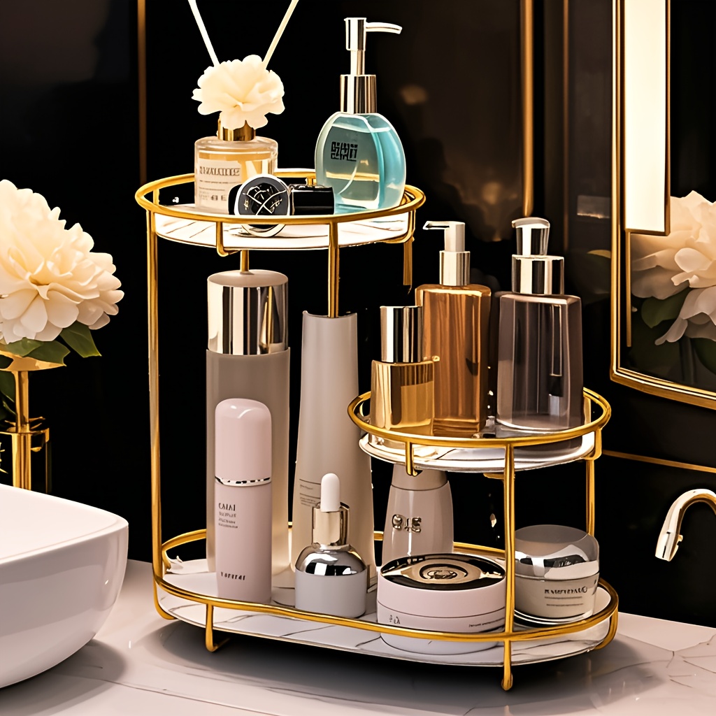TEMU Bathroom Metal Storage Rack - Cosmetics Storage Rack Perfume Facial Cleanser Placement Tray Uv Board Material Detachable High-end Hotel Storage