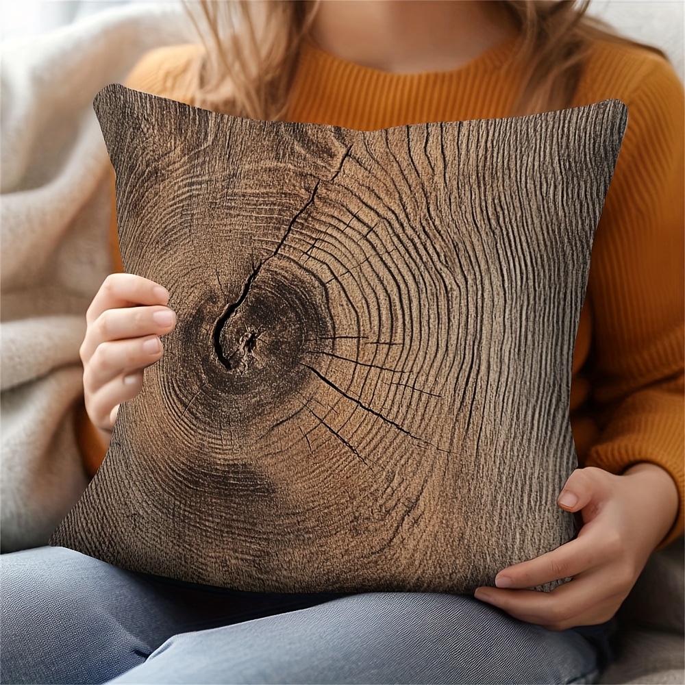 

1pc Rustic Wooden Texture Pillow Cover - Cozy Double-sided Print, Ideal For Christmas, New Year & Valentine's Day Decor, Machine Washable Polyester, Zip Closure, Fits Multiple Room Styles (no Insert)