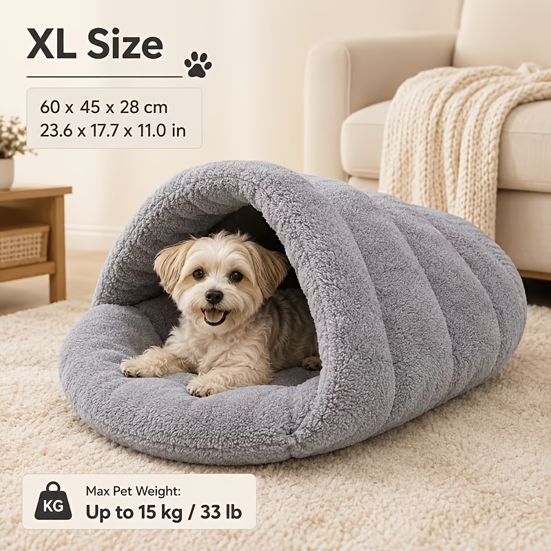 TEMU [2.0 Warm Pet Bed For Rest] Cozy Plush Pet Cave Bed | Tunnel Sleeping Nest For Cats & Small Dogs, Soft Cushioned Interior, Warm Slipper-shaped