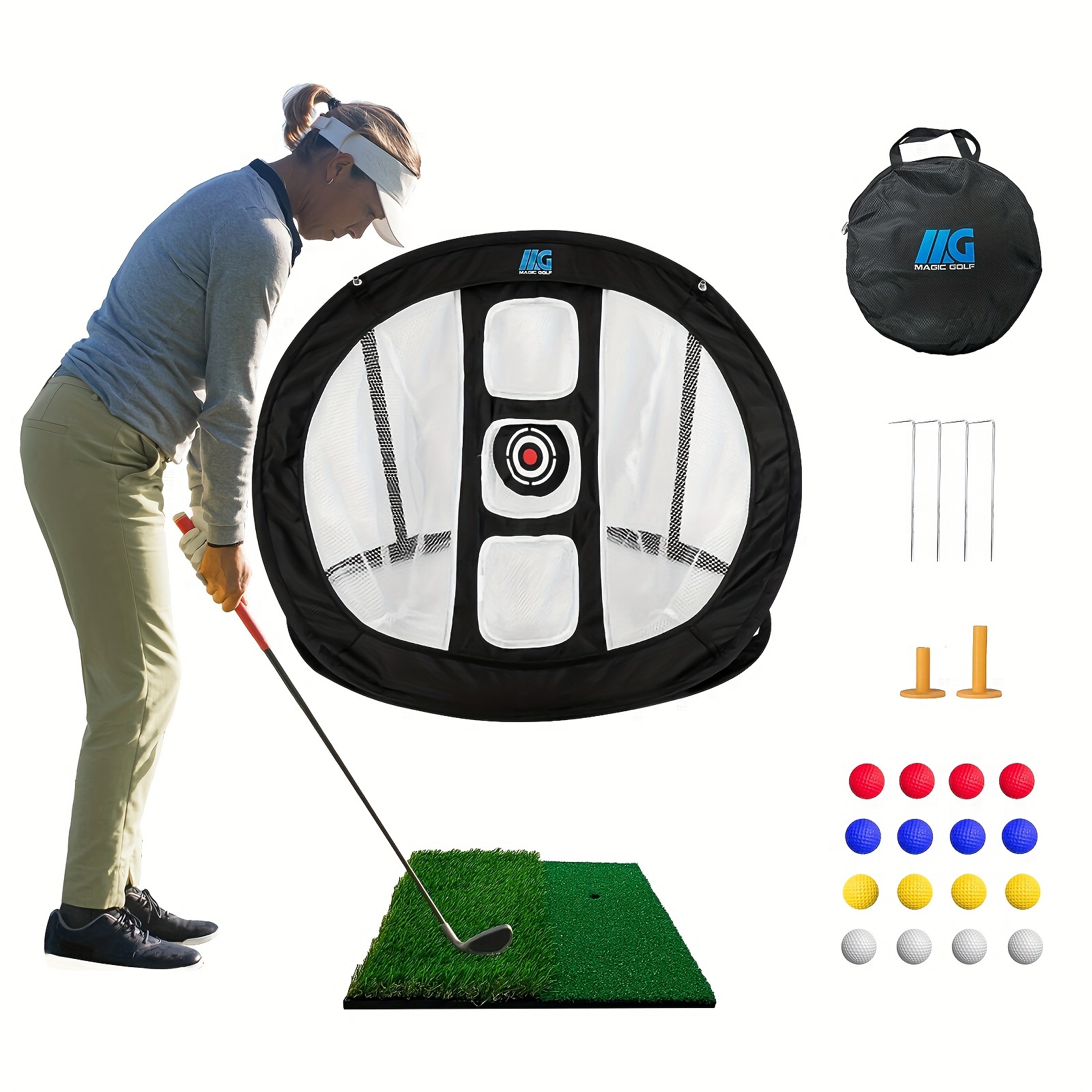 

Golf Chipping Game Set, Pop-up Chipping Net With Turf Hitting Mat Set Indoor Outdoor Chipping Practice Golf Training Aids