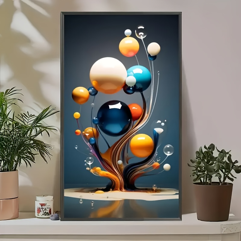 

Diy 5d Diamond Painting Kit - Vibrant Abstract Orb Design, Round Diamonds On Canvas, For Modern Home Wall Decor