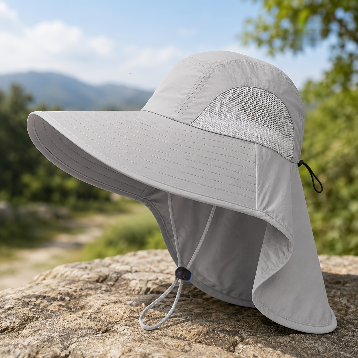 TEMU Cappello da sole da esterno a tesa larga - Cappello da pescatore estivo unisex in rete traspirante con sciarpa per il - Cappello da sole