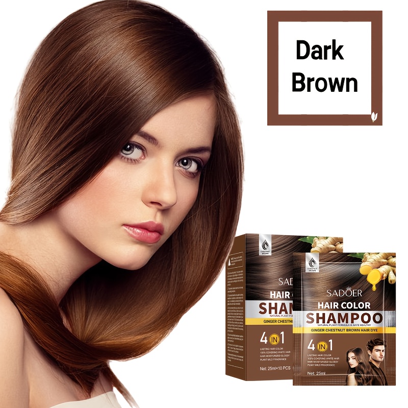 TEMU Chrysvea1 Box Of 10 Packs Portable Independent Packaging, Black/brown/chestnut Color Shampoo-shampoo, Hair Color Shampoo Natural Hair Color Deep Cleansing Shampoo For Women And Men