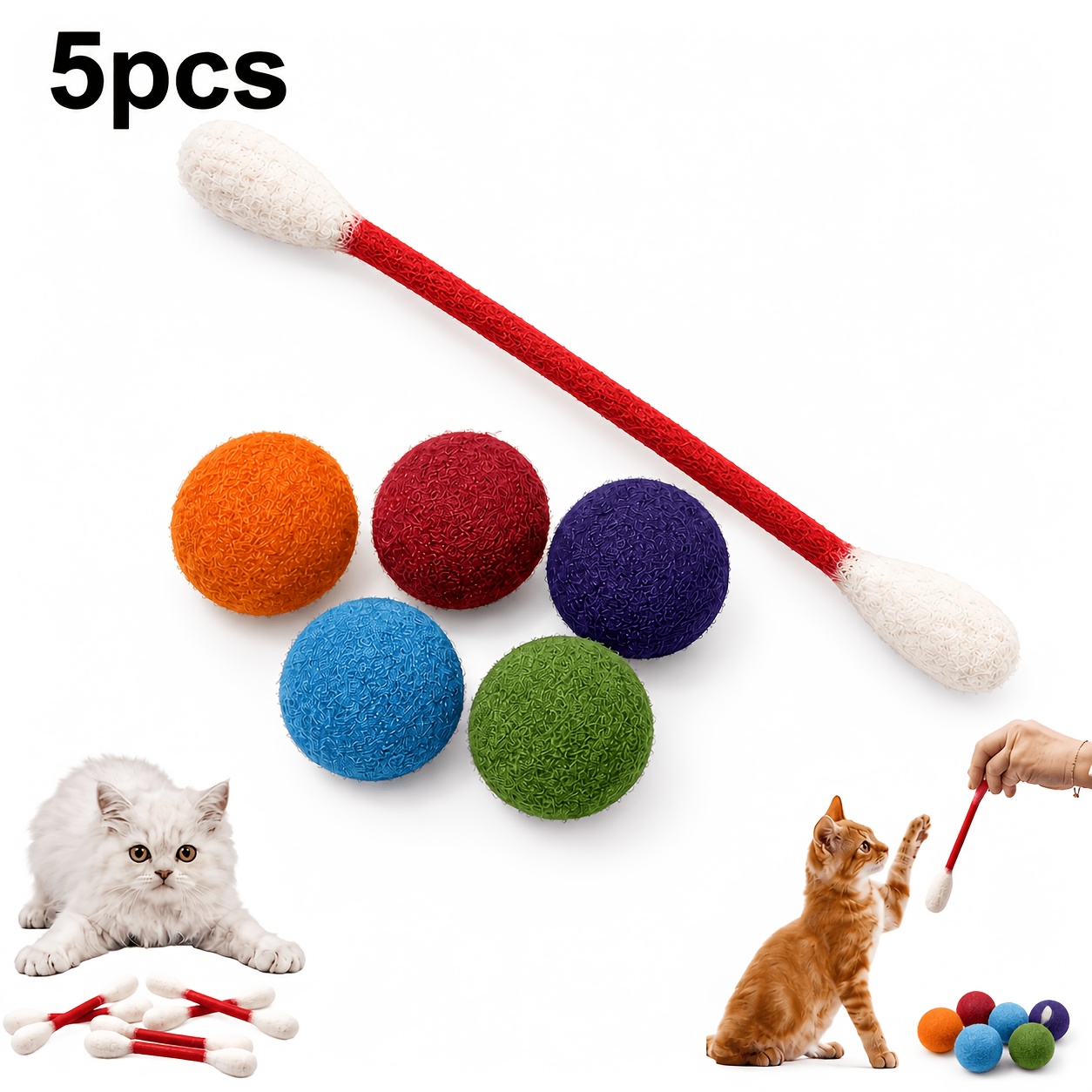 TEMU 5er-Pack (1 interaktiver Katzenstift und 4 Selbstversorgungsbälle) Zufälliges Katzenspielzeug, geeignet für Langeweile im Innenbereich,