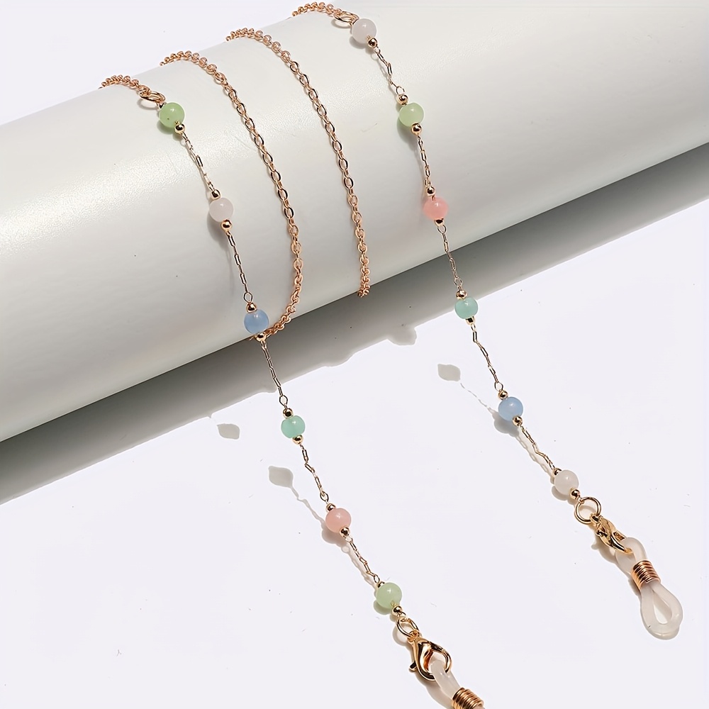 Image of Elegant Golden- Eye Stone Glasses & Mask Chain – Colorful Beaded Anti-loss Fashion Accessory With And Charms, Holidays Or , Holiday Eyewear Chain | Trendy Jewelry Piece | Beaded Detailing