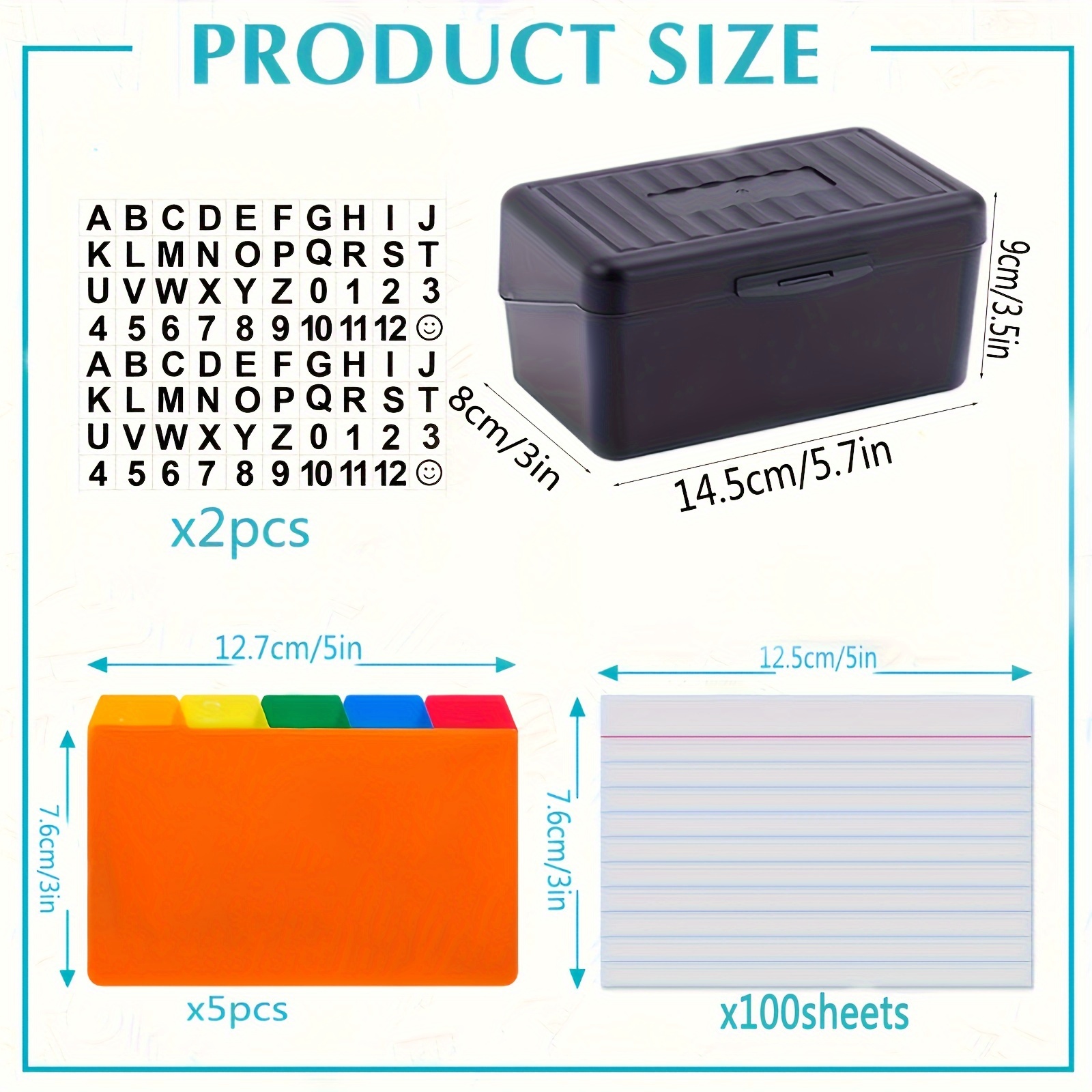 TEMU Index Card Holder Set, 5 Index Card Dividers 100 Ruled Index Cards 2 Sheets Alphabet Sticker Index Card Storage Box Organizer (3 X 5 Inch)
