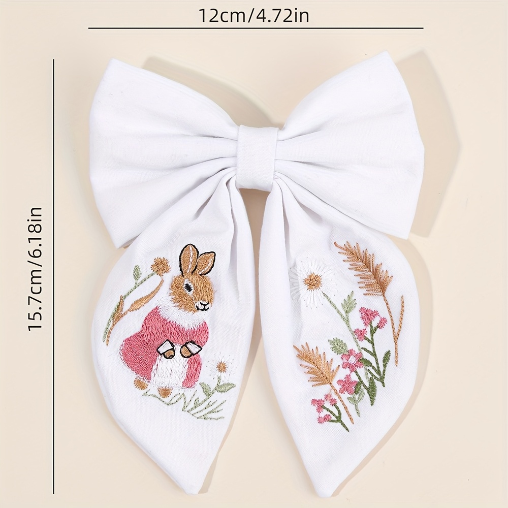 TEMU 1pc Cute Hair Bow Clip For Id Al-adjha Embroideried Bow Hair Accessory For Gifts Bunny And Flower Partten Bow Hair Clip For Girls Gifts Floral Bow Hair Clip