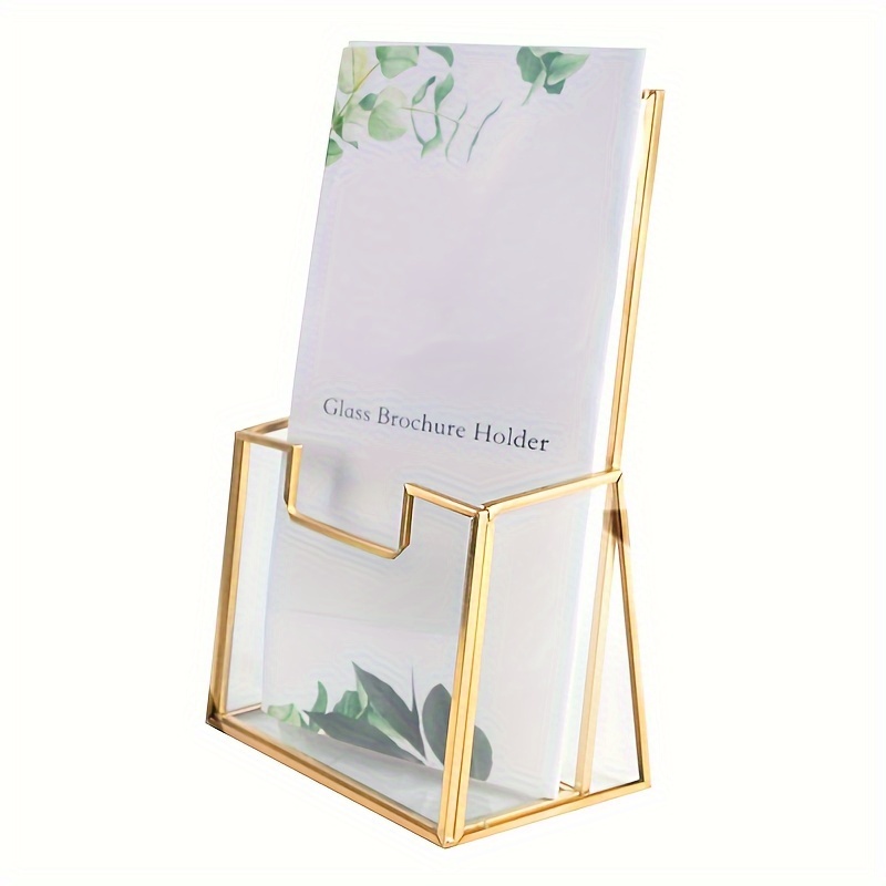 

Elegant Metal Glass Brochure Holder - Sleek Slanted Back Design For 4x8" Items, Ideal For Office & Exhibition Display