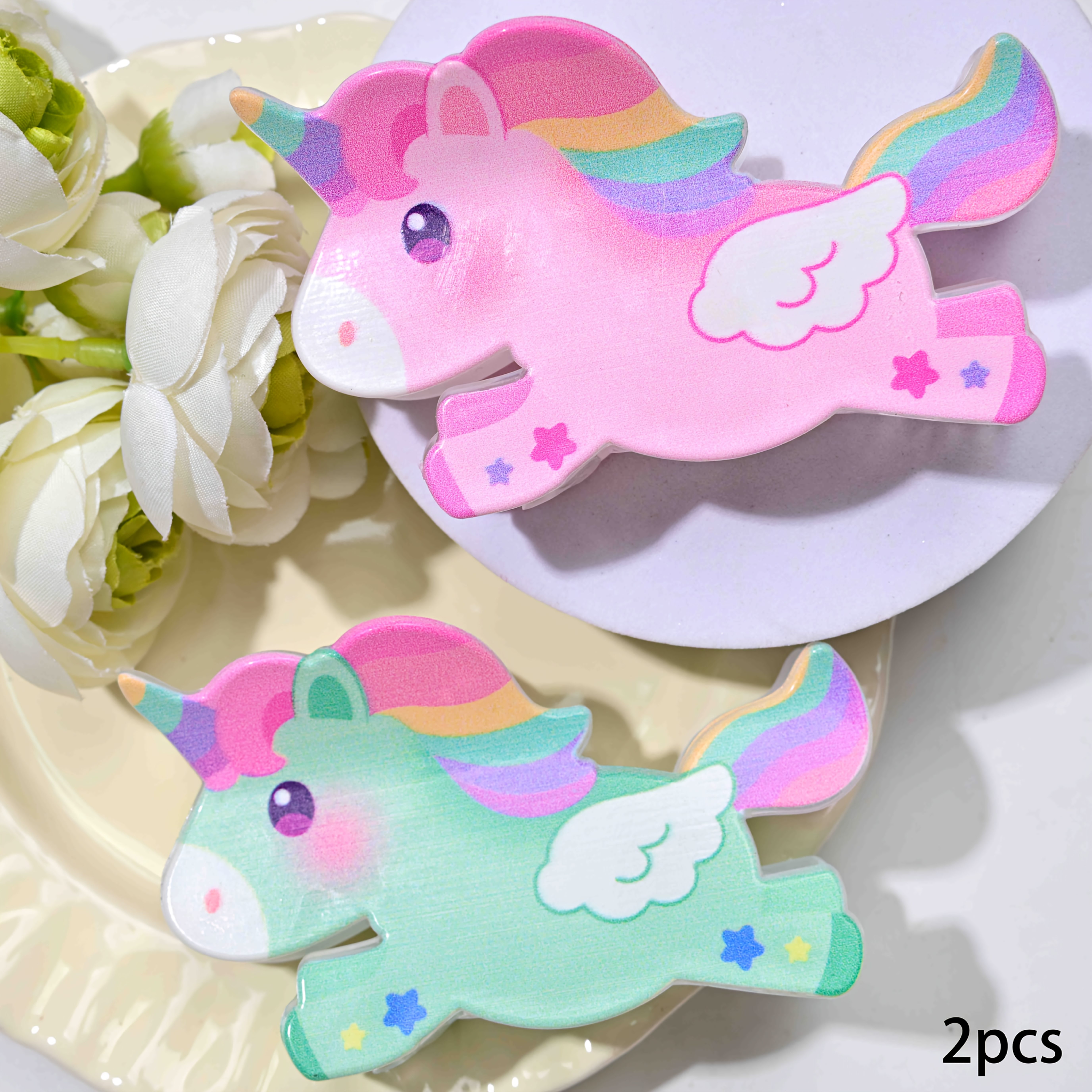 TEMU 2pcs Women's Hair Clips Unicorn Hair Claw Clips Hair Additions Suitable For Daily Photography And Party Gifting Plastic Hair Clips