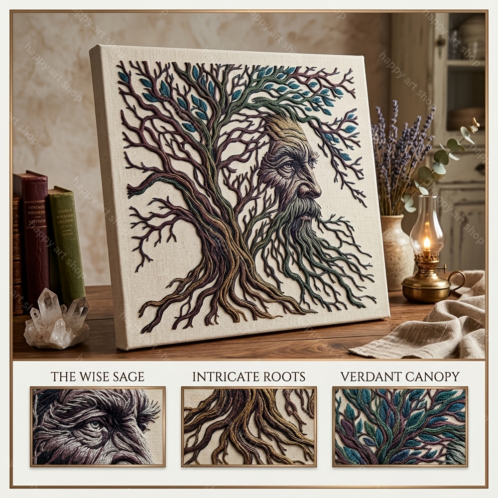 TEMU 1pc Large Reusable Wisdom Tree Face Stencil - 30x30cm/11.8x11.8in Plastic Template Suitable For Painting, Diy Crafts, , Scrapbooking, Fabric &