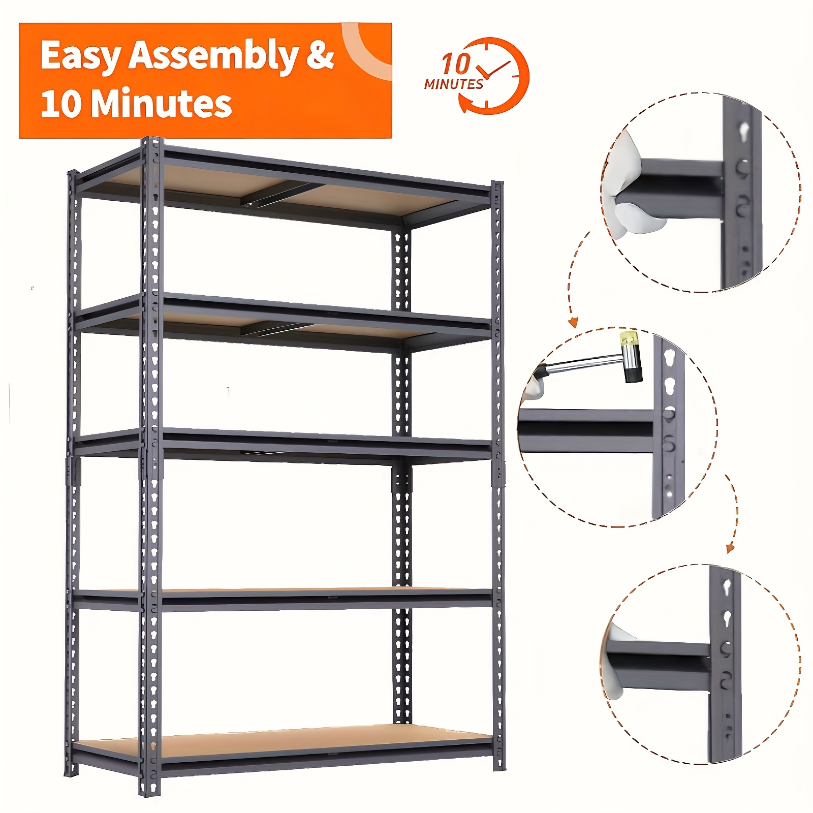 5-Tier Heavy Duty Metal Storage Shelves, Heavy Duty Shelving Units, Adjustable Shelving Rack For, Basement, Storage Racks