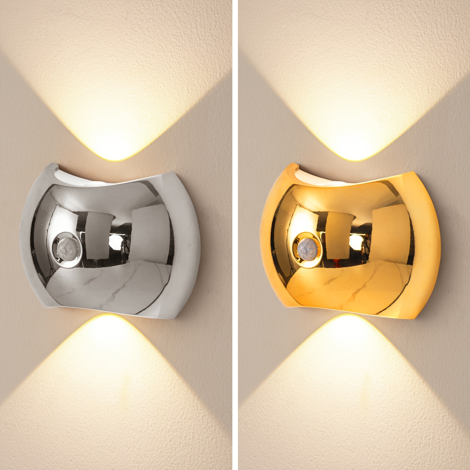 Luz Nocturna LED Moderna con Sensor de Movimiento - Lámpara Recargable de Pared con Brillo Ajustable, Luz de Pantalla Inalámbrica Adecuada para Dormitorios y Salas de Estar, Disponible en Dorado, Cromo y Grano de Madera, Alimentada por Batería, Lámpara de Pared para Dormitorio