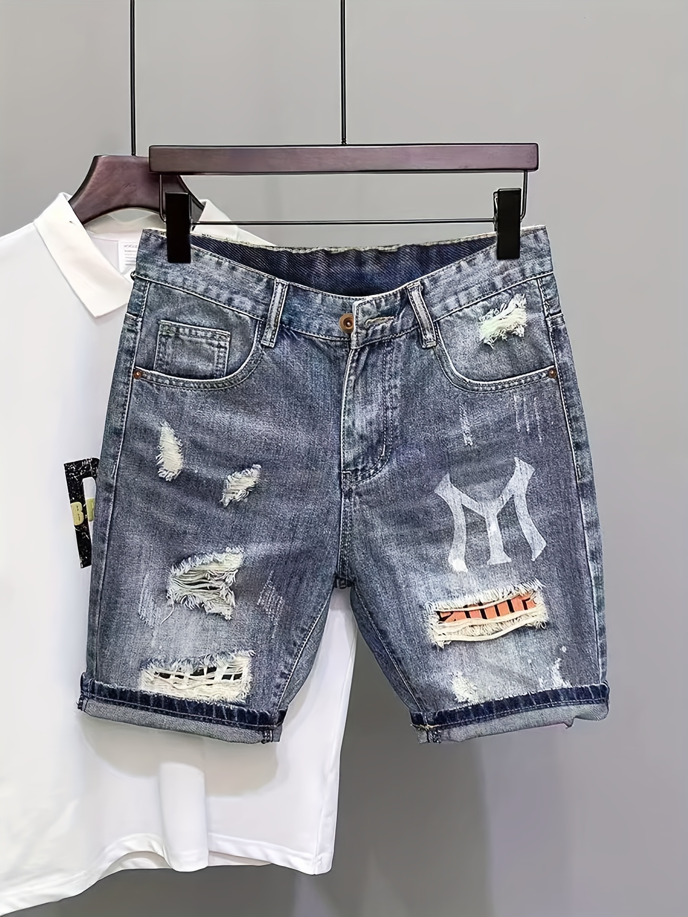 Bermuda Shorts Distressed Denim Shorts With Pockets Men's
