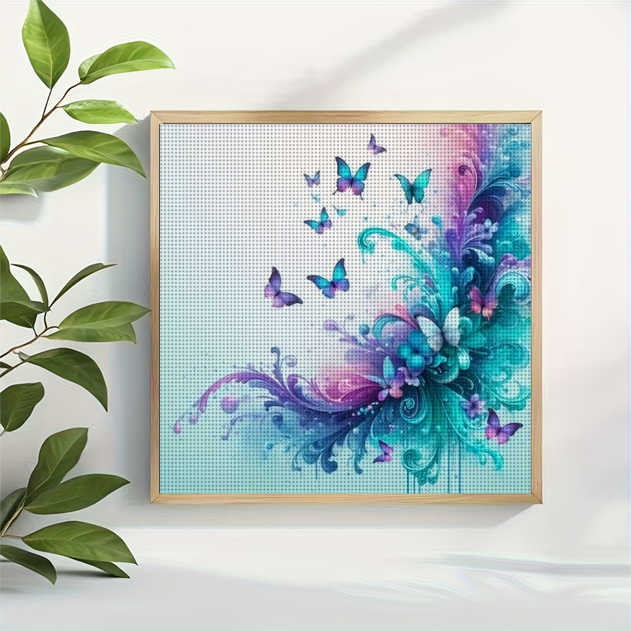 Cross-Stitch Printed Kit, Frameless, "Colorful Butterfly Dream Flower" Pattern