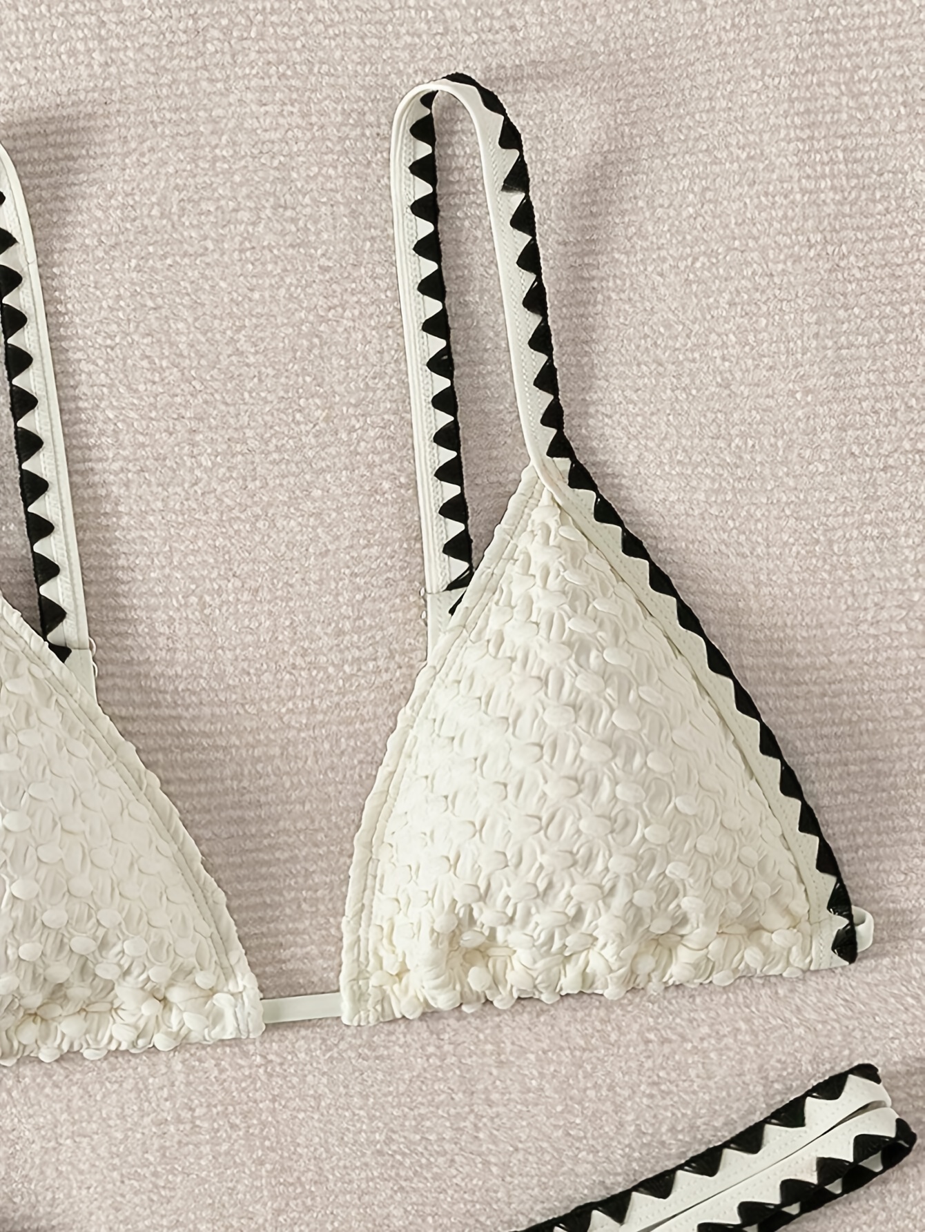 Contrast Trim Whip Stitching Textured Fabric 2 Piece Set Bikini Swimsuits, Women's Swimwear & Clothing