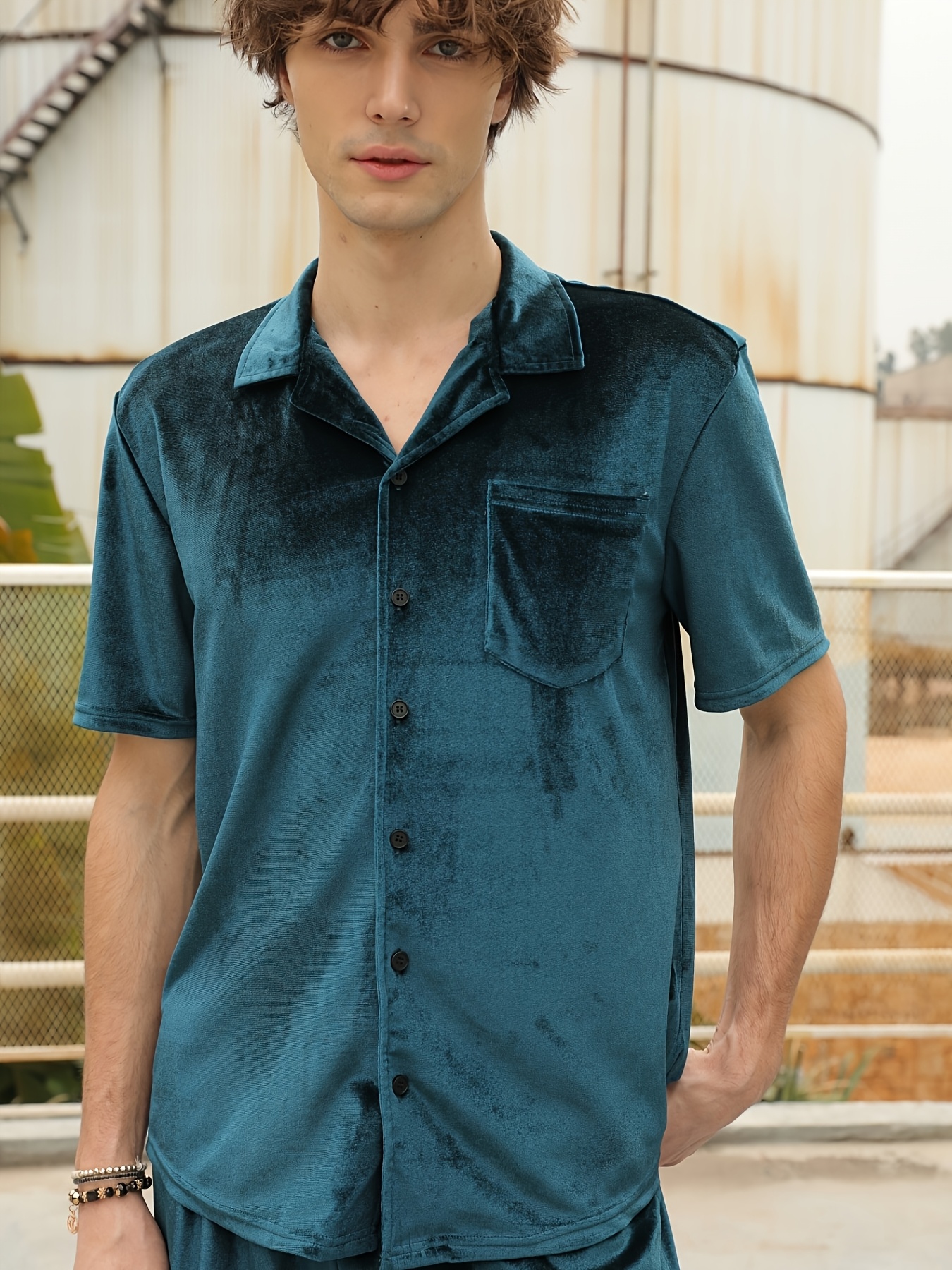 blue velvet dress shirt Sport Velvet Man Shirt Blue Blue M main image 1