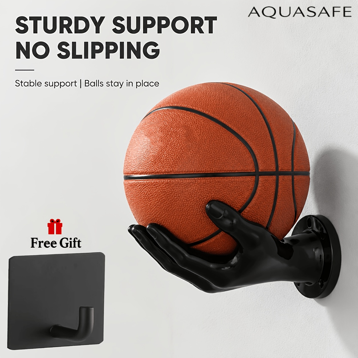 TEMU 2pcs Set: 1 Basketball Holder + 1 Hook. Creative Palm-shaped Shelf, Specifically Designed For Storing Balls, Basketballs, Soccer Balls, And