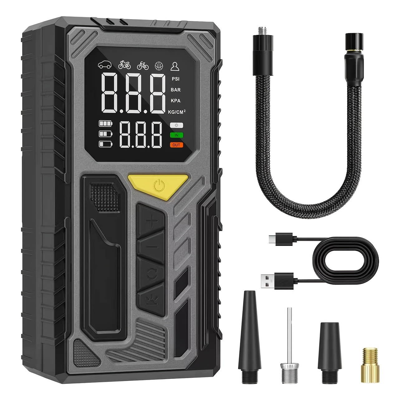 TEMU Portable Tire Inflator Air Compressor, Cordless Electric Bike Pump, 200psi, Portable Tire Inflator With Lcd Pressure Gauge And Led Light, Ideal