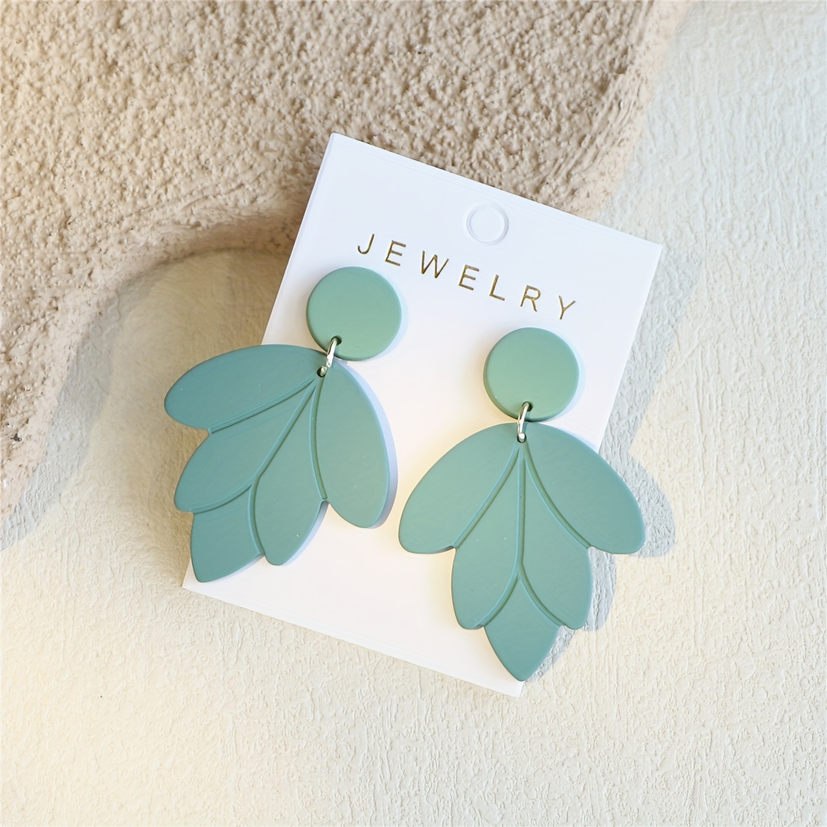 Women's Light Green Clay Texture Leaf Earrings