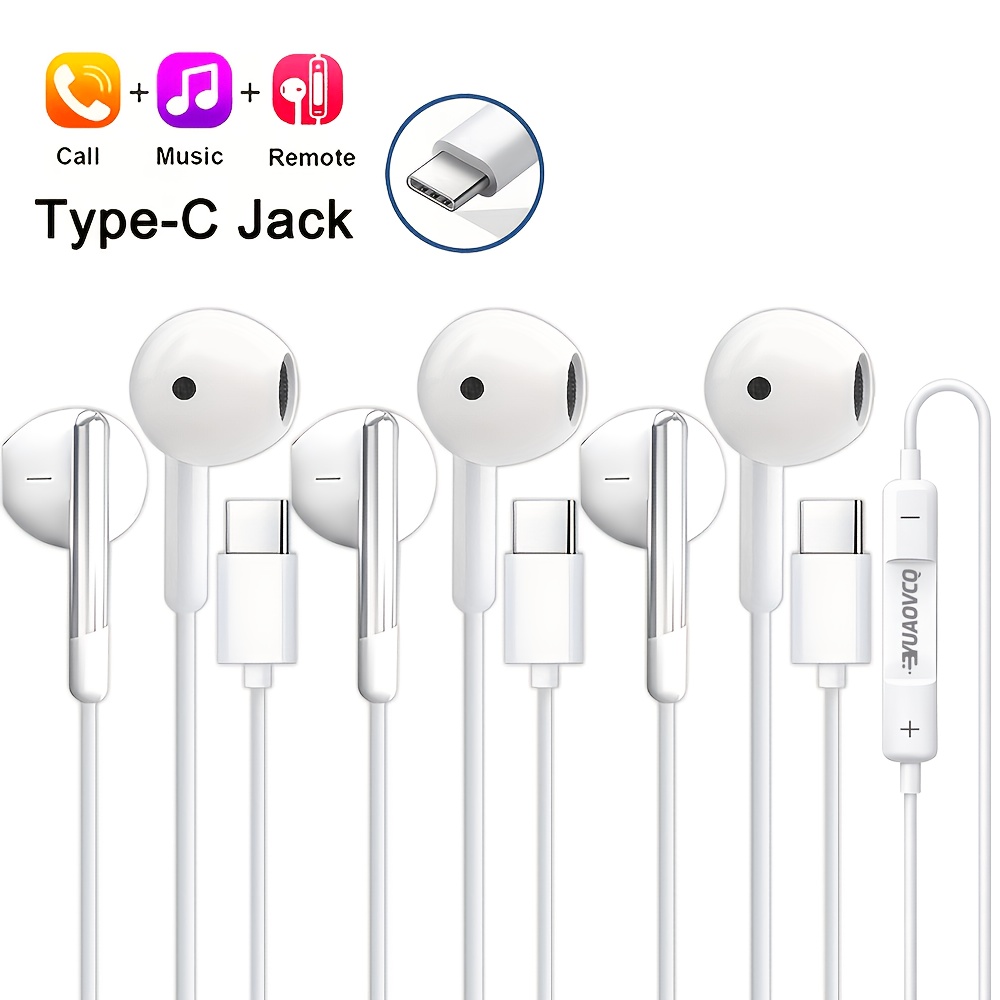 Image of Yuaovcq Earphones 3pcs Wired In-ear Headphones Type-c Port High-resolution , With Hd Microphone For Calls Universal Earbuds Volume Control, For Iphone 16/15, Ipad, , Xiaomi, Vivo, Oppo, Oneplus