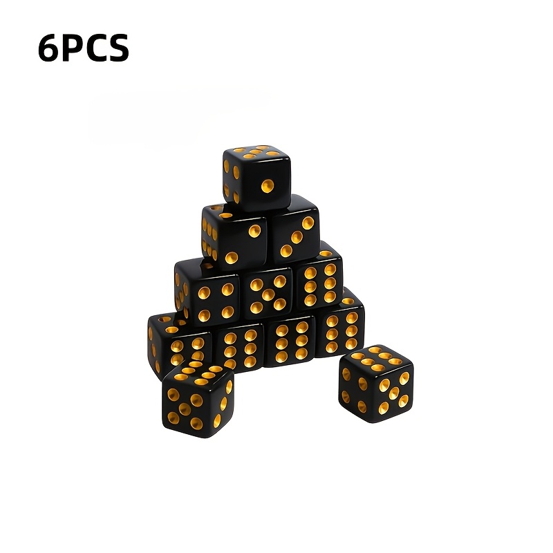 E-shop 6 Schwarze Goldfarbene Würfel | Robustes Acryl, Klassisches Design für Karten- oder Würfelspiele, Ideal für Partygeschenke und