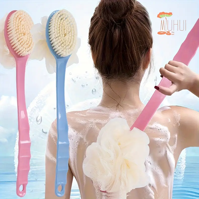 1 in 1 long handle bath brush dual sided soft bristles loofah back scrubber non slip extendable handle for exfoliating massage ideal for shower use exfoliation tool soft bristle body Product details 0