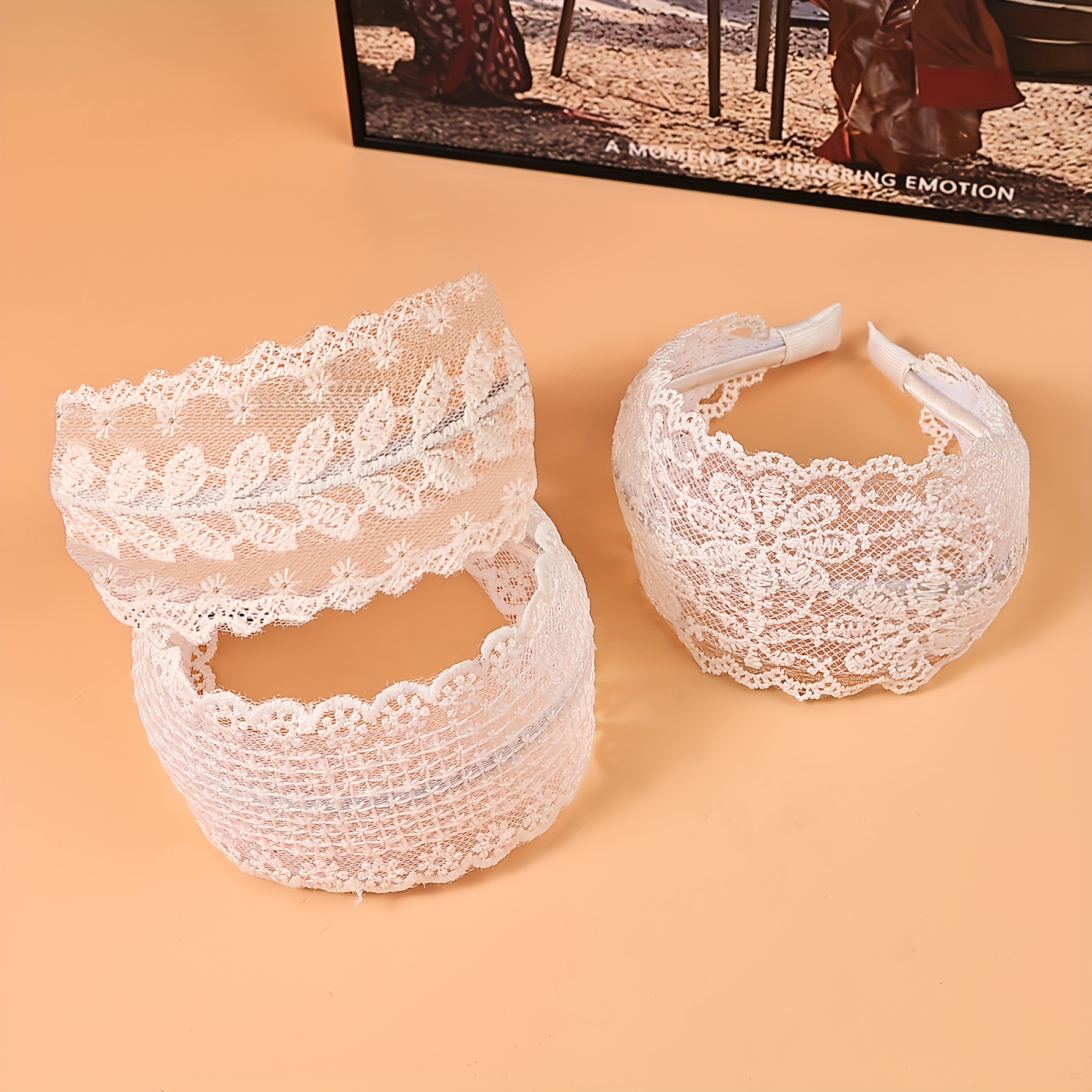 TEMU 3pcs White Lace Elegant Women's Fashion Headbands, Exquisite Flower And Leaf Embroidery Versatile Wide Headband Hair Accessories, Suitable For