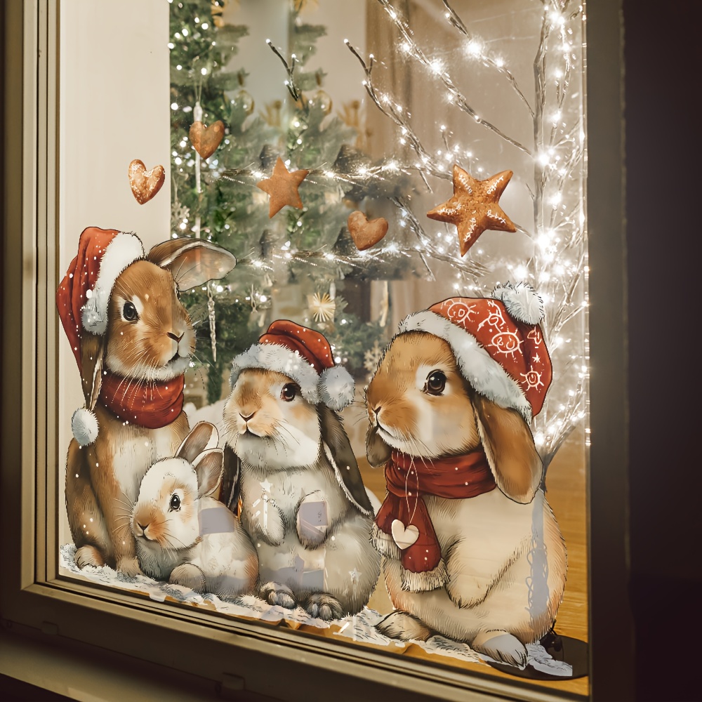 TEMU 1 pièce, Autocollant Design Lapin de Noël - Décoration Murale en Vinyle de Haute Qualité Amovible, Décalque pour Fenêtre