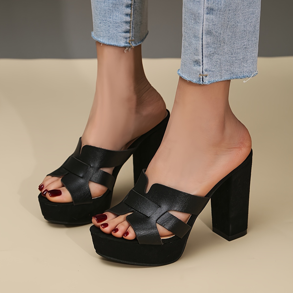 

Women's Solid Color Comfort Sandals, Platform Slip On Crisscross Bands Shoes, Summer Soft Sole Chunky Heels