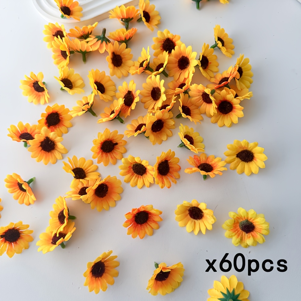 TEMU 60pcs Artificial Mini Sunflower Heads Realistic Daisy Flowers For Vase, Home Decor, Outdoor Garden Wedding Bouquet Living Room Wreath Artificial