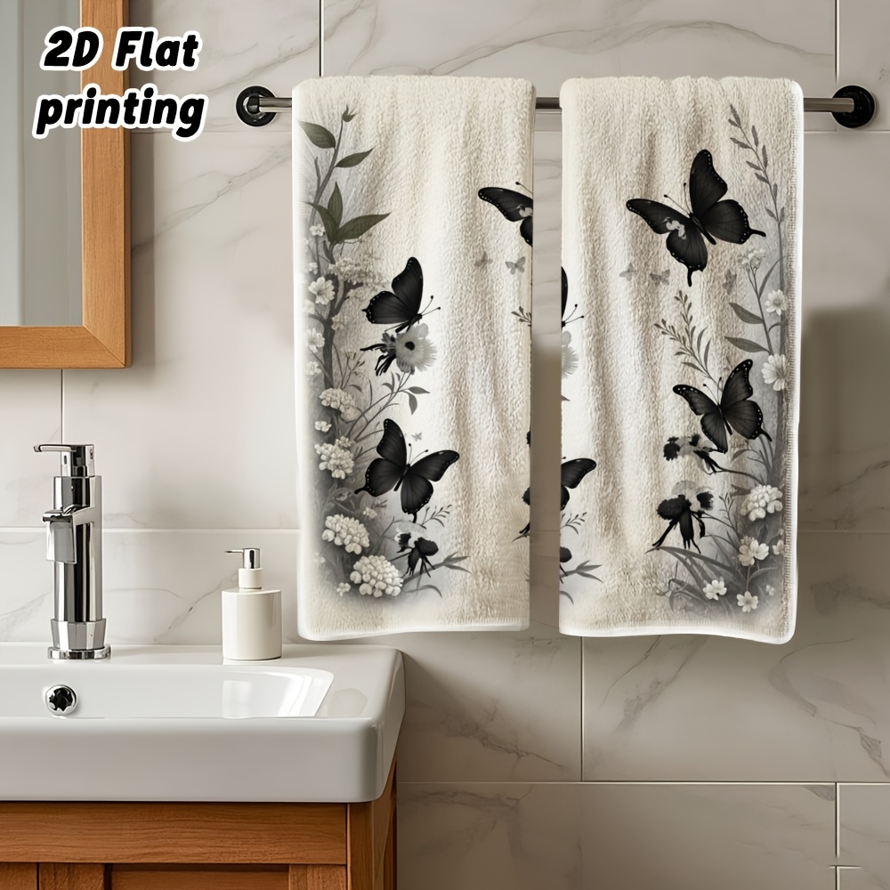 TEMU Plat 2D, 2 pièces Serviettes à Main Plates 2D Adaptées pour Salle de Bain, Cuisine et Toilettes - Microfibre Douce avec Motif Floral et Blanc,