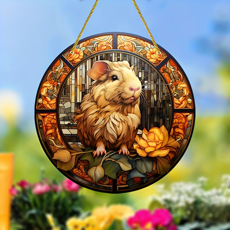 1pc, Cute Guinea Pig, Sun Catcher, Stained Glass Appearance Sign, Round  Wreath Sign (5.9''x5.9''/15cm*15cm), Exquisite Details, Window Hanging,  Plasti