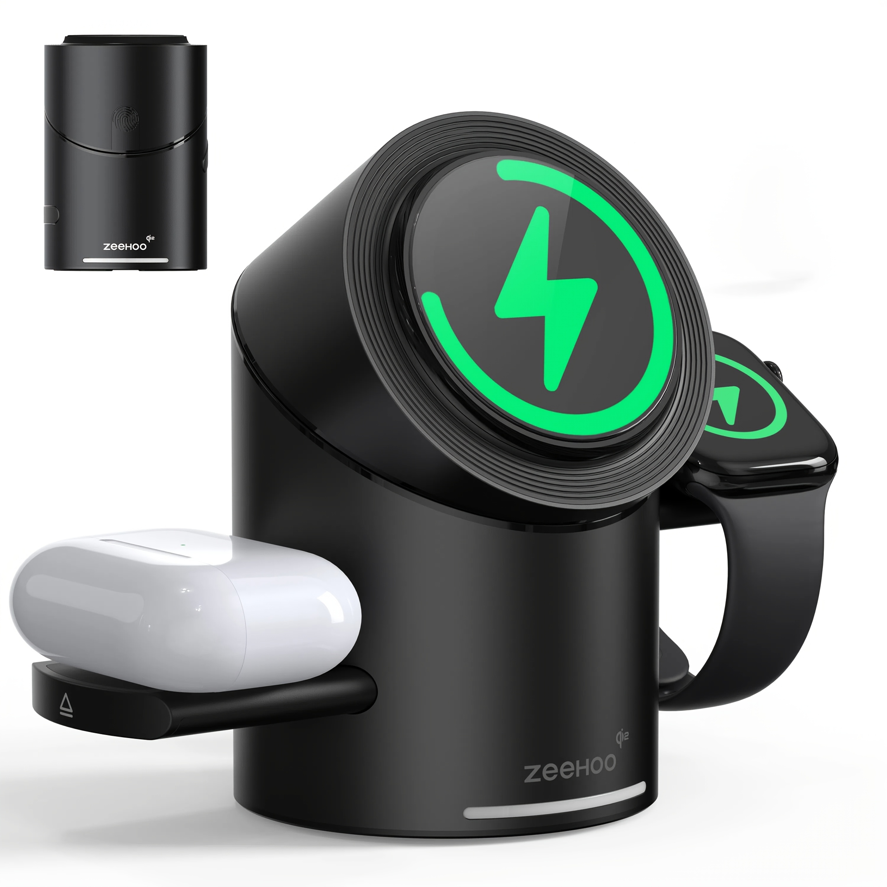 E-shop ZEEHOO 3-in-1 Magnetische Ladestation, Qi2 15W Schnelles kabelloses Auto-Drehladegerät für iPhone-17 16 15 14 13 12 Serie, iWatch und Earbuds