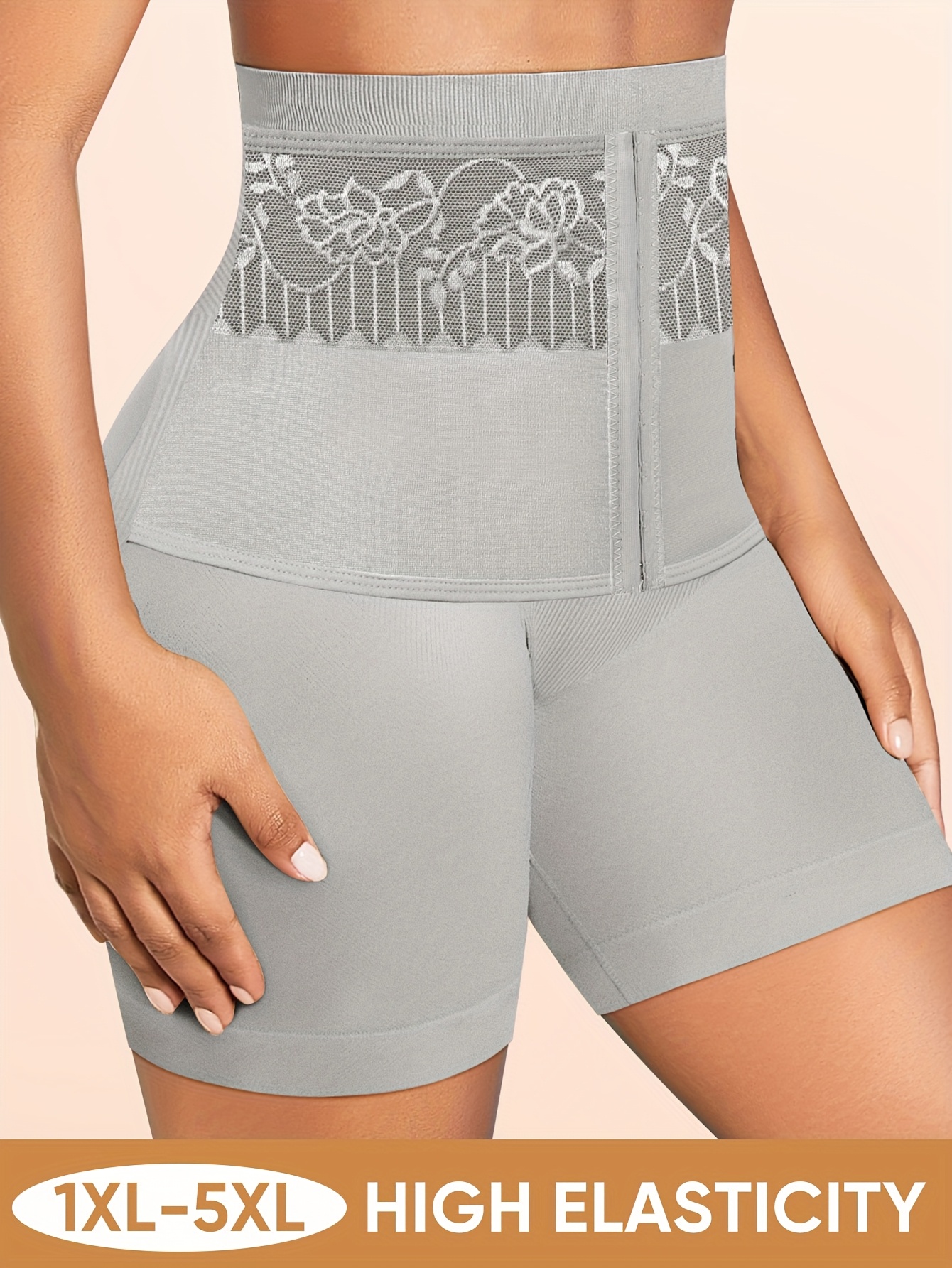 1-Pack MEIYATING Women's Plus Size High-Waisted Tummy Control Underwear - Elegant Floral Lace Trim, Breathable Mid-Stretch Fabric, Hand Wash Only, Flattering Fit for Curvy & Plus Size Women, Body Shaping Underwear | Decorative Lace Trim | Handwashable Fabric