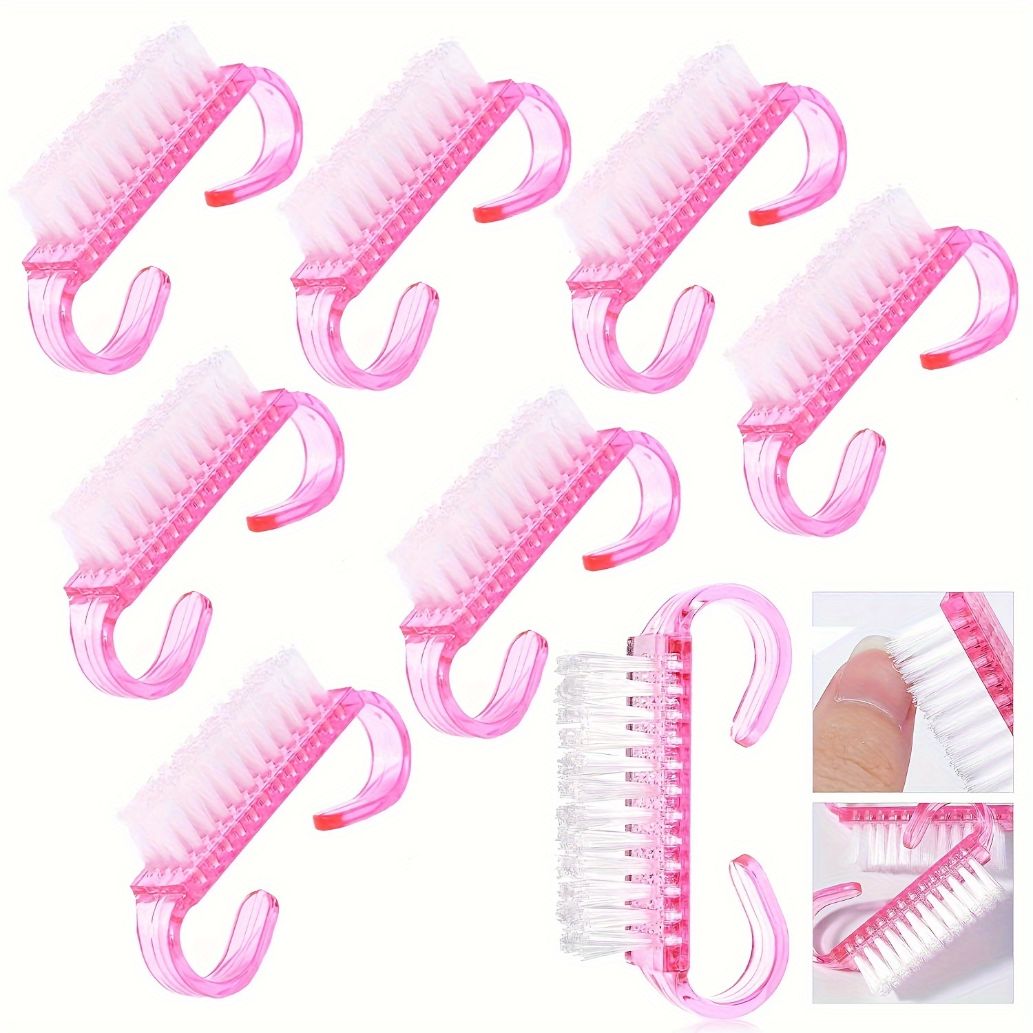 

10pcs Nail Brush Set, Pink Handle Grip, Manicure Pedicure Tools For Finger & Toenail Cleaning