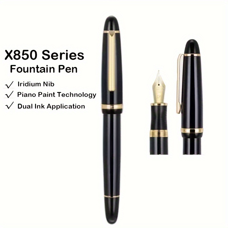 

X850 Fountain Pen: Black Lacquer With Golden Trim, Iridium Nib, Technology, Dual Ink Application, Ef Point, 145mm (5.70 Inch) Length, Suitable For Office, School, And Gift Giving