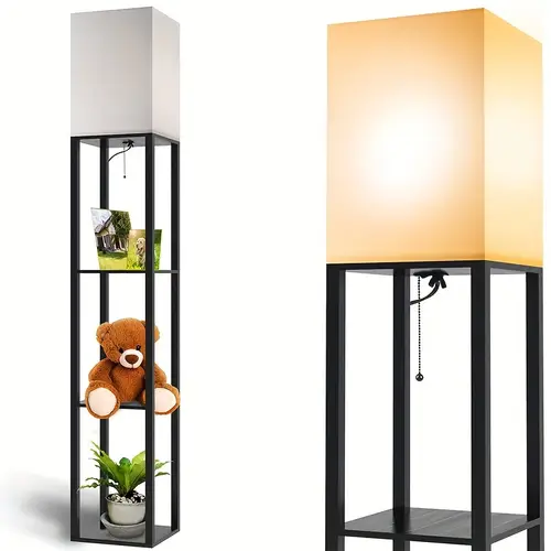 1pc column floor lamp with shelves modern shelf floor lamp with 9w led bulb 3 tier storage display standing reading lamp narrow corner nightstand light for bedroom living room