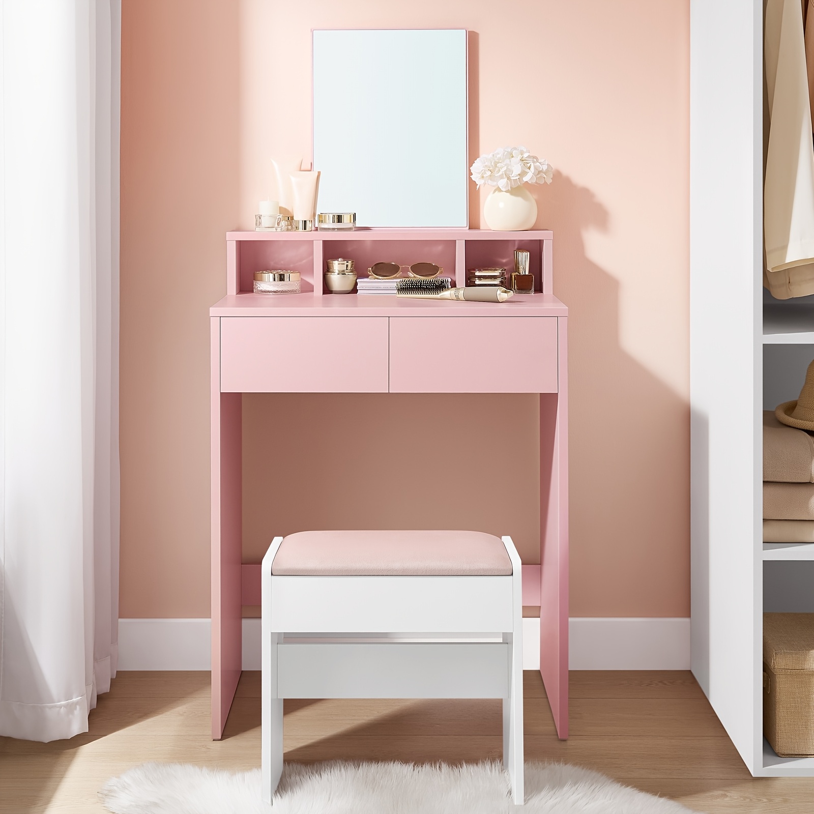 Dressing Table with Mirror and 2 Drawers