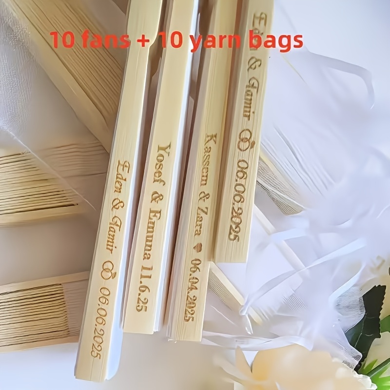 TEMU Personalized Engraved White Folding Hand Fans - 10 Fans   10 Gift Bags - Elegant Bohemian Paper Fans For Weddings, Bridal Showers, Birthdays,