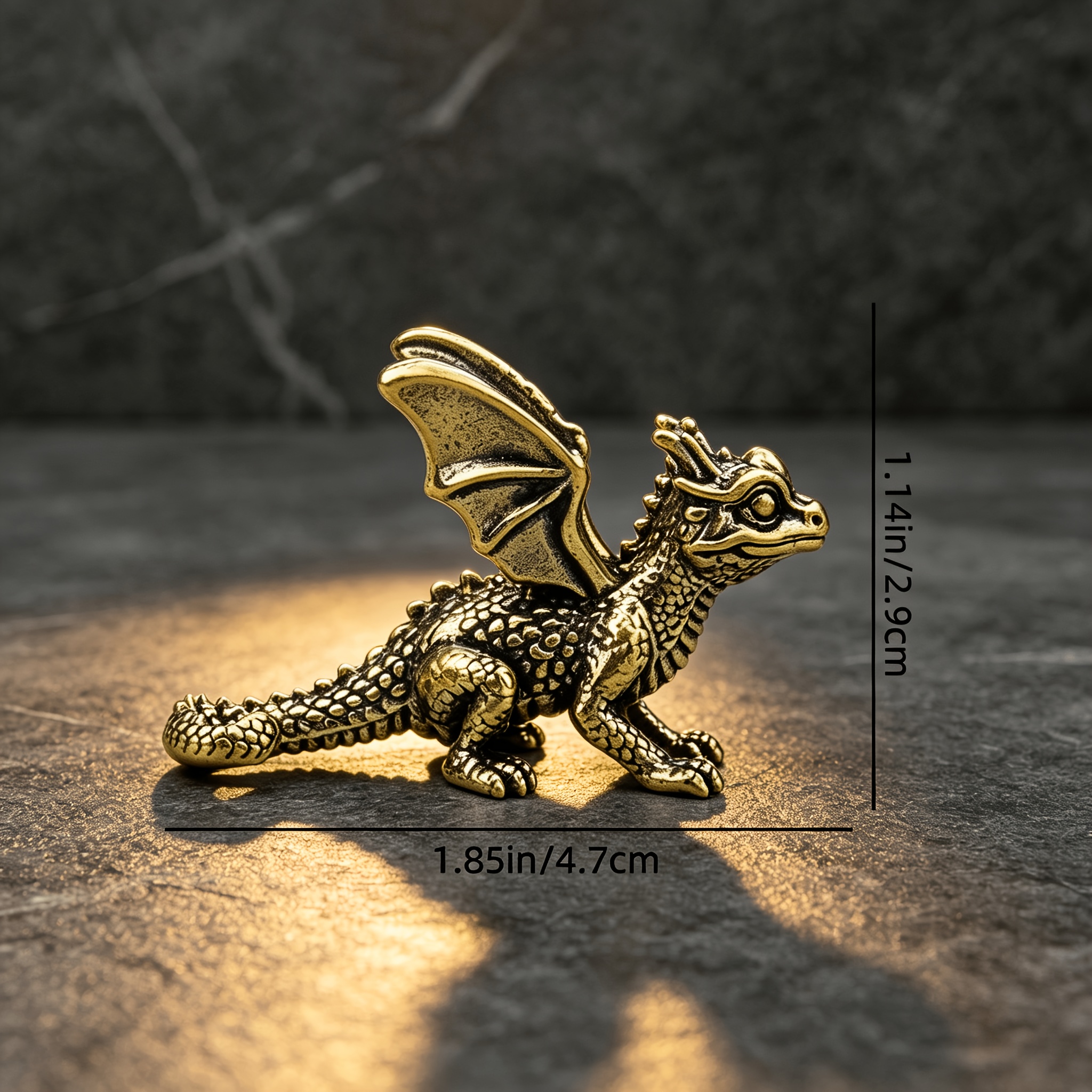 TEMU Solid Brass Winged Dragon Statue Ornament, Vintage Metal Art Sculpture, Medieval Fantasy Style Desktop Collectible Craft, Retro Desk Bookshelf