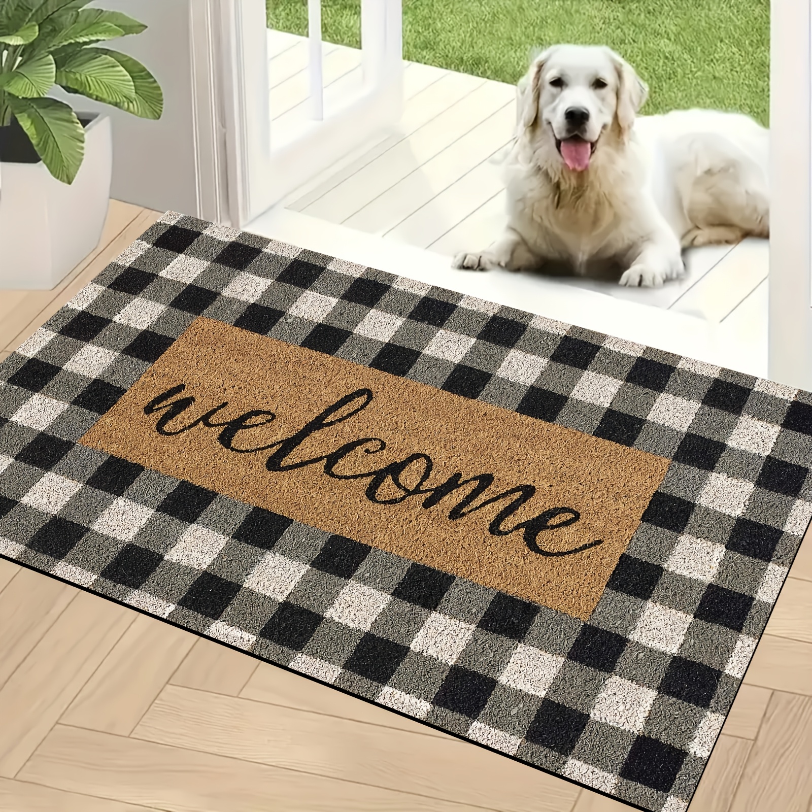 

1pc Welcome Door Mat, Rectangle Polyester Entryway Rug, Machine Washable, Non-slip, For Porch, Bathroom, Bedroom, Kitchen, Living Room, Laundry Room, Home Decor