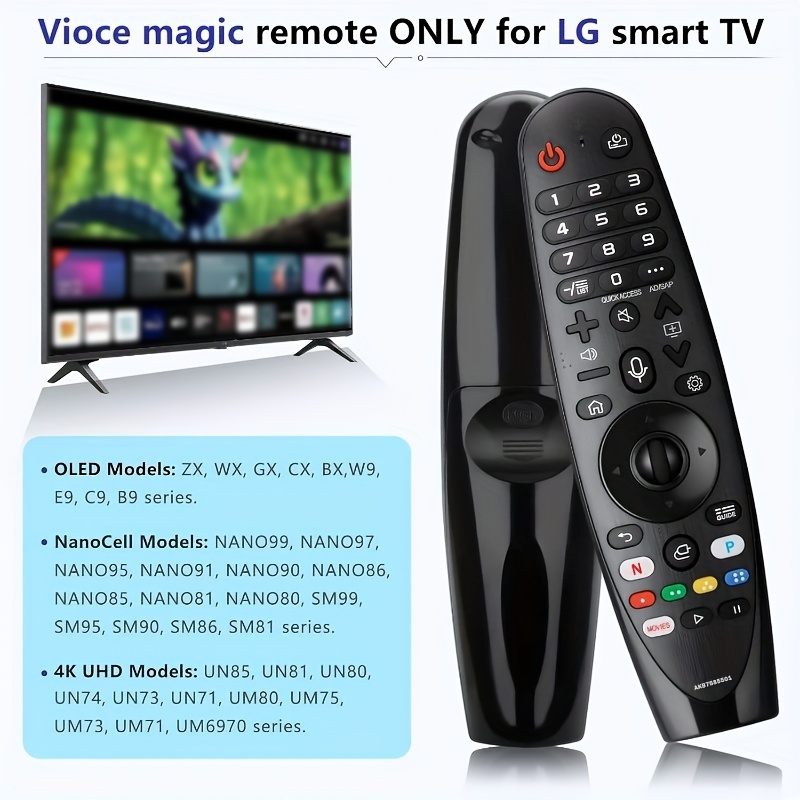 Control remoto de reemplazo Voice Magic para televisores inteligentes LG - AN-MR20GA, conexión inalámbrica, reconocimiento de voz, compatible con múltiples modelos LG, incluyendo series OLED, NanoCell y 4K UHD