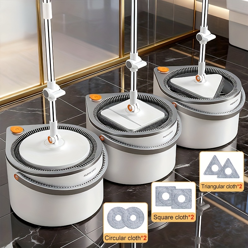 TEMU 1 Ensemble Balai Essoreur & Seau avec Essoreuse - 3 Types de Têtes de Balai, Balai Plat + 6 Recharges (2 Carrés/2 Ronds/2 Trapèzes) Adapté au