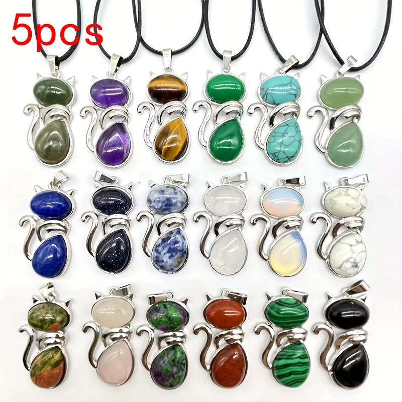 E-shop 10er-Set Katzenförmiger Anhänger aus Naturstein – DIY-Schmuckzubehör, handgefertigtes Halsketten-Zubehör für den Geschenke zur Abschlusssaison,