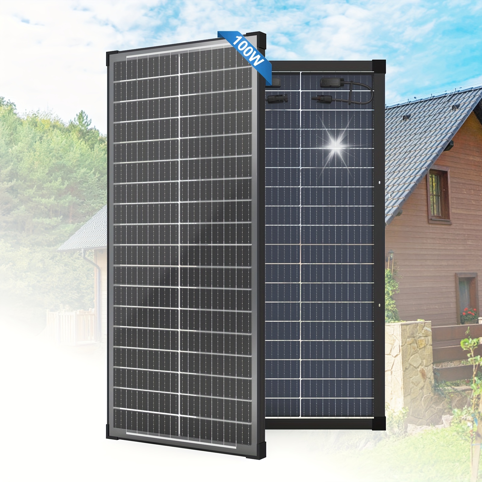 

1pc High-efficiency Solar Panel - 100w, 12v Monocrystalline, Aluminum Alloy, Powered, For Rv, Home Battery Charging, Farm, Trailer, Camper, Marine Off-grid Systems, Industrial Electrical Use